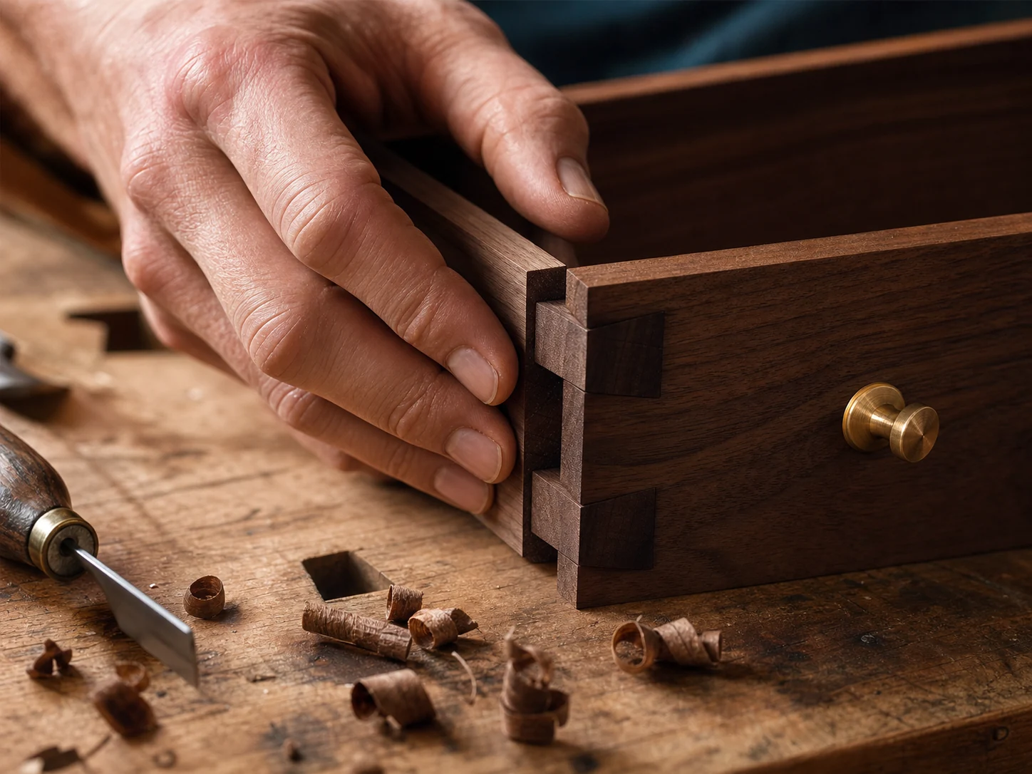 Handwerkliches Detail einer Holzverbindung
